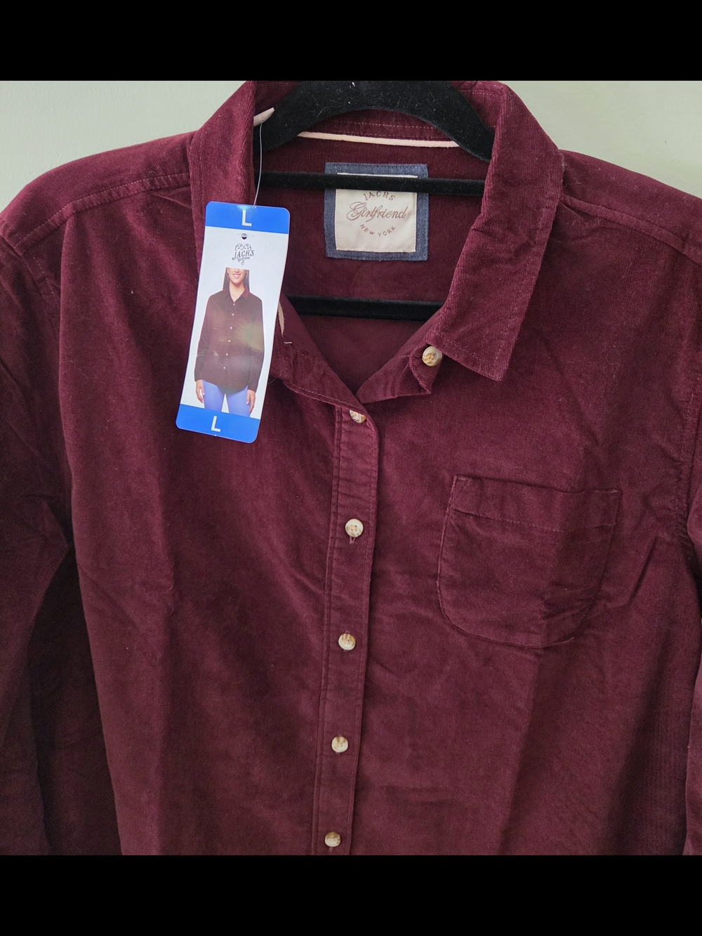 NWT Jachs Women's Burgundy Corduroy Button-Up Shirt Size Large - Picture 2 of 3